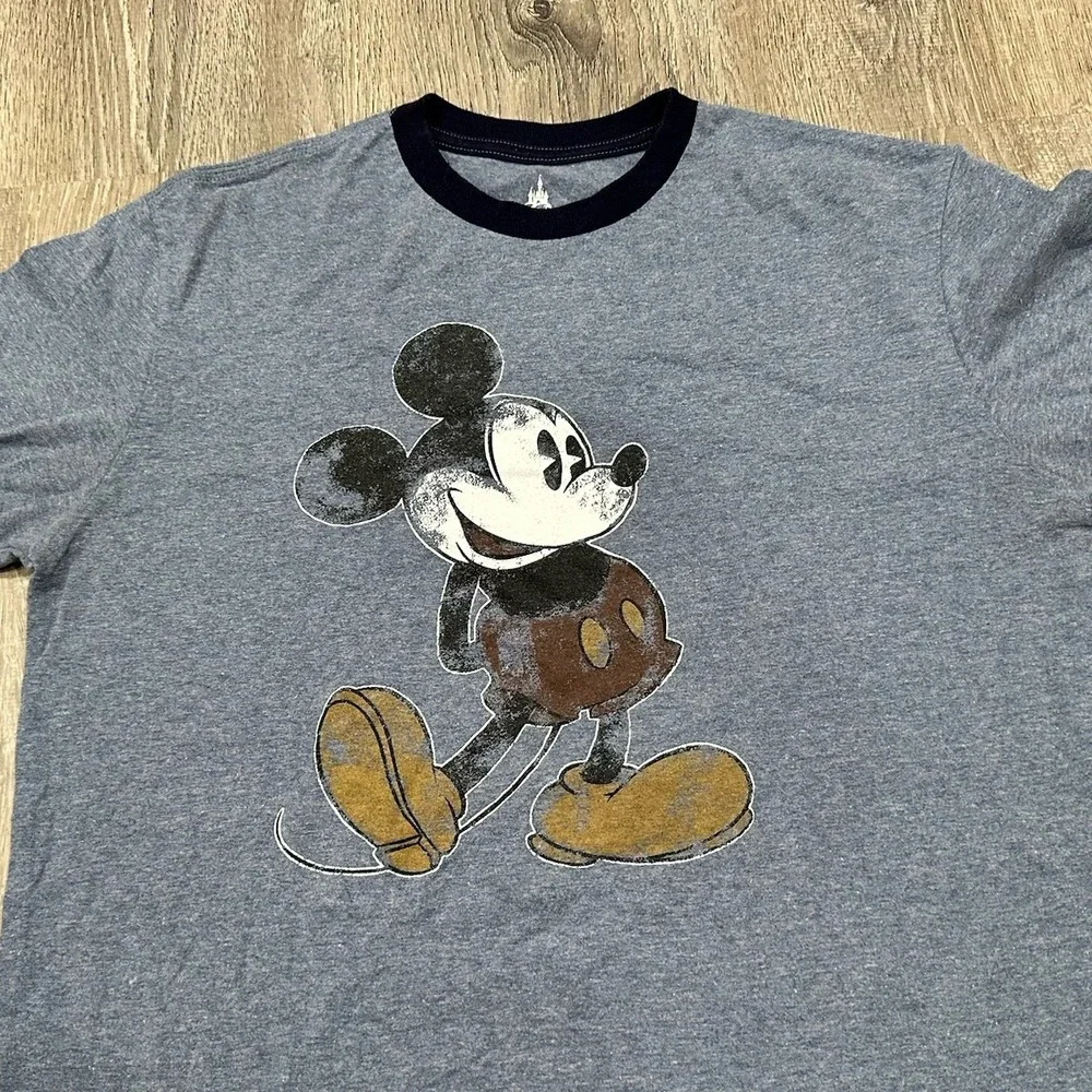 Disney Parks T Shirt Adult Medium‎ Gray Black Trim Original Mickey Mouse T-Shirt